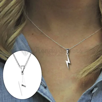 High Polished Silver Flash Lightning Thunder Bolt Pendant Chain Charm Necklace • £3.99