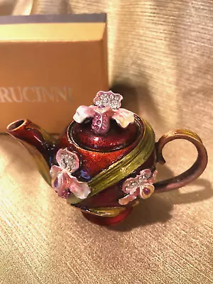 Rucinni Decorative Floral Enamel Rhinestone Tea Pot Trinket Box  2004 In Box • $17