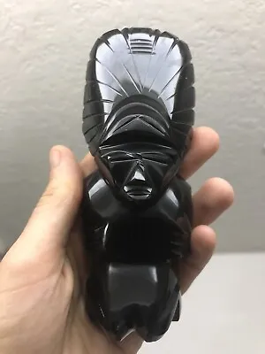 Black Onyx Obsidian Carved Statue Aztec Mayan Stone Figure Tiki Idol God • $50