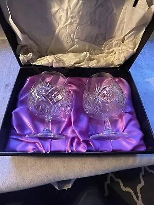 £0.99 • Buy PAIR Of EDINBURGH LEAD CRYSTAL BRANDY GLASSES - BOXED