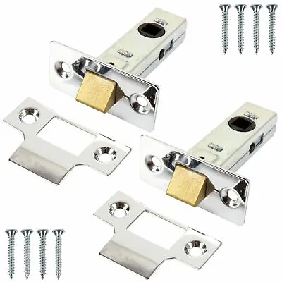 2x MORTICE TUBULAR LATCH SET Latches Internal Door Catch Interior Chrome 64mm UK • £9.40