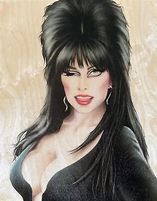 Elvira 11x14 Original Painting Airbrush Birch Wood Wink Mistress Of The Dark • $199.20