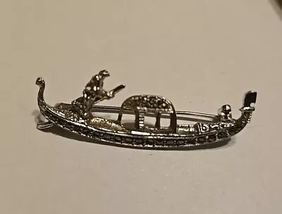 Vintage Sterling Silver Gondola Pin Brooch With Marcasites 935 • $34.99