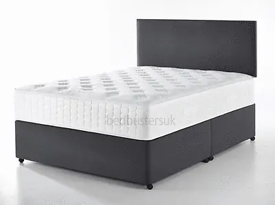 LEATHER DIVAN BED WITH MEMORY FOAM MATTRESS AND HEADBOARD 3FT 4FT6 Double 5FT • £239.99