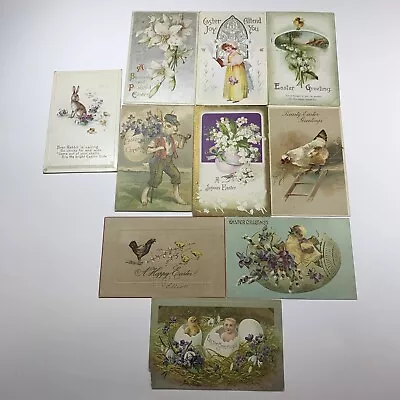 Lot Of 10 Vintage EASTER Postcards Flowers Bunnies Children Embossed Lot #575 • $10