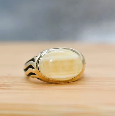 Rare 14 K Yellow Gold Honey Onyx Cabochon Gent's Ring 9 Grams Size 9 1/2 • $756