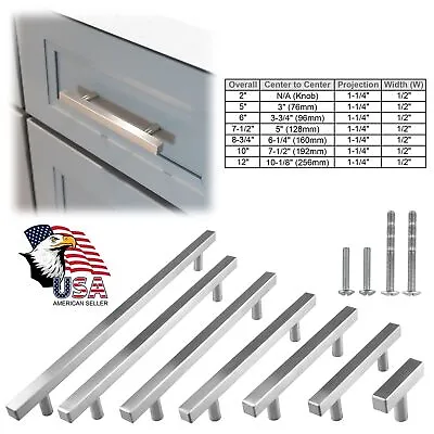 Brushed Nickel Modern Kitchen Cabinet Handles Drawers Pulls Knob Stainless Steel • $7.04