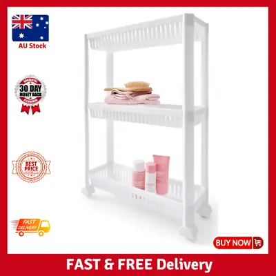 3 Tier Trolley On Wheels Kitchen Storage Cart Slim Bathroom Laundry Storage Rack • $17.97