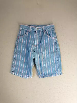 Vintage Wrangler Boys Shorts 12 Blue Striped Bermuda Medium Wash Denim Casual • $11.96