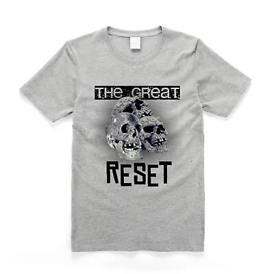 £15.99 • Buy The Great Reset Skulls Anti NWO Protest T Shirt Grey