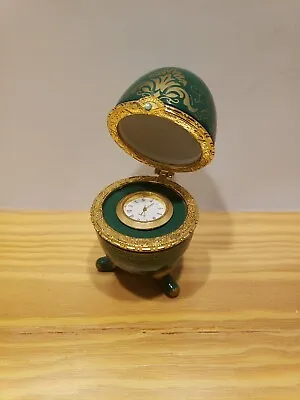 Working! Vintage Faberge Type Porcelain Footed Egg Clock Easter Gift • $19.99