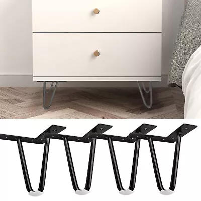 4x Hairpin Legs Hair Pin Legs Set For Furniture Bench Desk Table Metal Steel DIY • £9.89