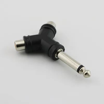 1pc Audio Splitter 1 Mono 6.35mm 1/4  Male Plug To 2 RCA Female Jack Y Adapter • £1.25