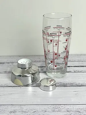 Vintage Retro Glass Bar Cocktail Drink Shaker With 6 Recipes Crome Lid Cap 8.5  • $59.95