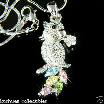 ~RAINBOW PARROT Made With Swarovski Crystal Macaw COCKATIEL Bird Flower Necklace • $45