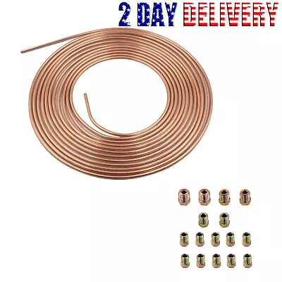 25Ft 3/16'' Brake Line Tubing Kit Copper-Plated Pipe Coil W/ 16pcs Fitting • $13.15