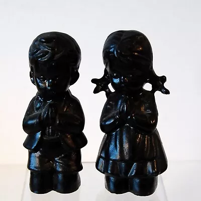 Vintage Boy & Girl Praying Hand Carved West Virginia Coal Figurines • $11.95