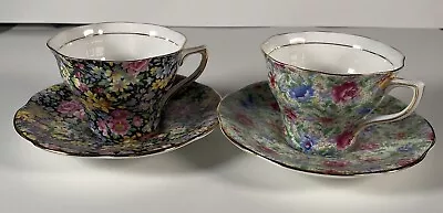 2 Rosina Bone China Made In England Chintz Teacup Saucer Floral Mille Fleurs • $26.99