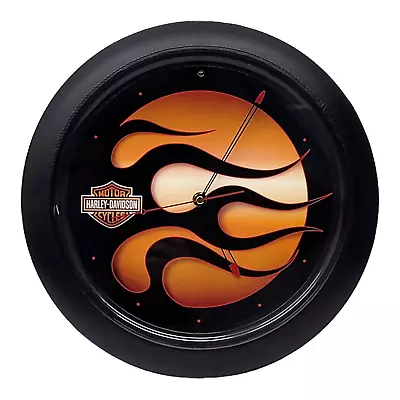 Harley Davidson Round Flame Wall Clock Motorcycle Sounds On The Hour Working • $35.99