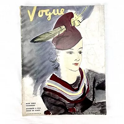 VTG Vogue Magazine October 1 1934 Jean Pagès Complete Issue - RARE! • $148.79
