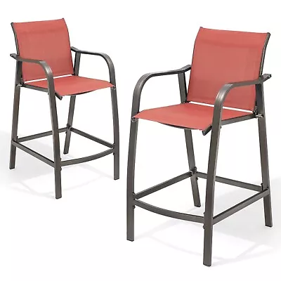 2 Pcs Aluminum Patio Counter Height Bar Stools Outdoor Bar Chairs For Backyard • $189.99