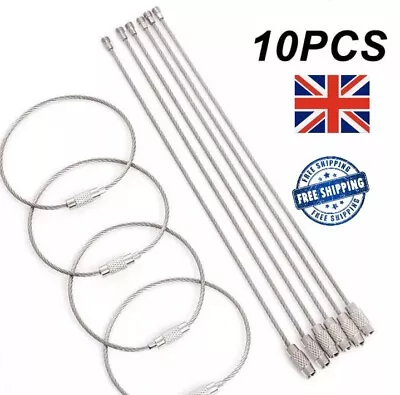 £3.49 • Buy 10 Pcs Stainless Steel Screw Locking Wire Keychain Cable Keyrings Key Holders