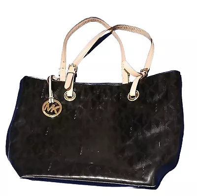 Michael Kors Shiny Logo Black Vinyl -Tote Bag- Multi Pockets-Pre Owned  • $29.99