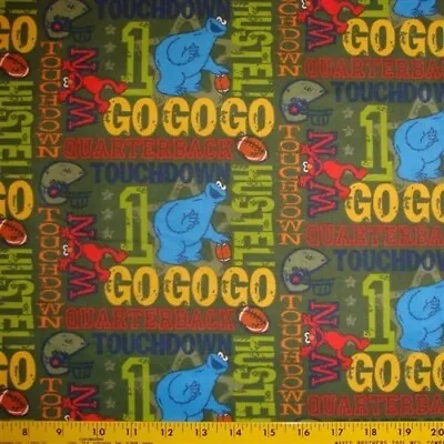 1 7/8 Yards Sesame Street Elmo Rosita Football Green Cotton Flannel Fabric • $12.95