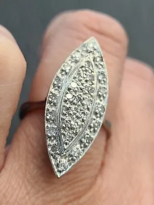 10k White Gold  Diamond Ring Long Shape Diamond Ring Unique Big Diamond Ring  • $780
