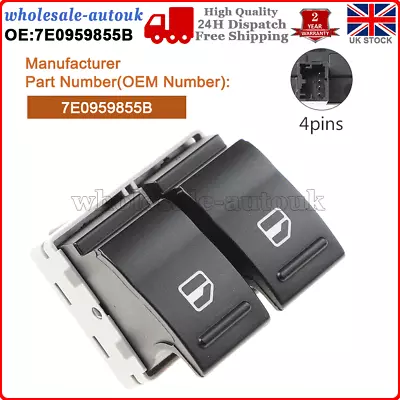 For VW Transporter T5 2.0 Front Drivers Right Electric Window Switch 7E0959855B • £9.29