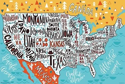 $10.50 • Buy USA - HAND DRAWN MAP POSTER - 24x36 GEOGRAPHY UNITED STATES SCHOOL 11590