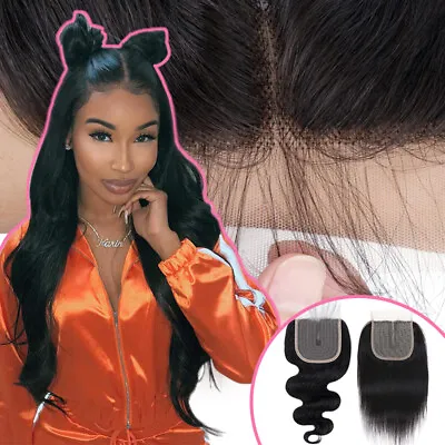 4×4 Lace Closure Virgin Human Hair Frontal Pre Plucked With Baby Hair Body Wave • £23.59