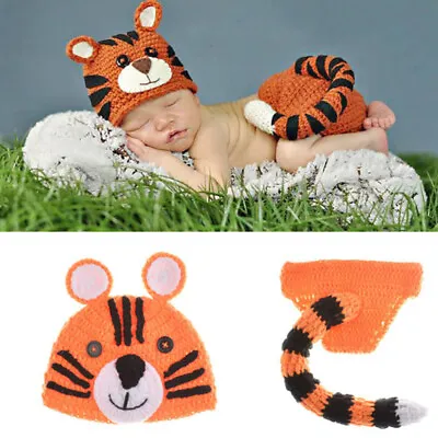 Crochet Photo Prop Tiger Baby Outfit Newborn Boy Girl Photoshoot Outfits • £9.89