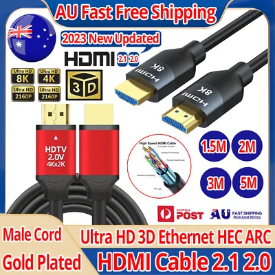 5M 3M 2M Premium HDMI Cable HDMI To HDMI V2.1 2.0 Ultra HD 8K 4K Super Speed AU • $16.99