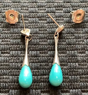 $25 • Buy Angelique De Paris 925 Sterling Silver Turquoise Drop Earrings W/ Original Backs