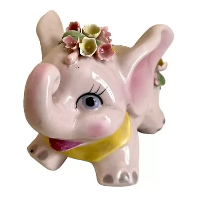 Vintage Pink Elephant Coin Bank Lefton Mcm 1950s Piggy Decor Figurine Kitsch • $27.88