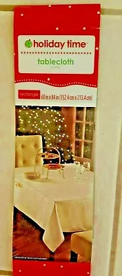 NEW FABRIC TABLECLOTH CHRISTMAS IVORY 60  X 84  HOLIDAY TIME Holly Poinsettia  • $20
