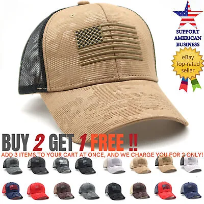 Men Baseball Cap American Flag Tactical Mesh Snapback Hat Trucker Caps Camo Army • $11.99