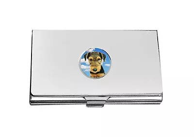 Airedale Terrier Puppy Dog Code38  DOME On A Stainless Business Card Case Holder • £11.99