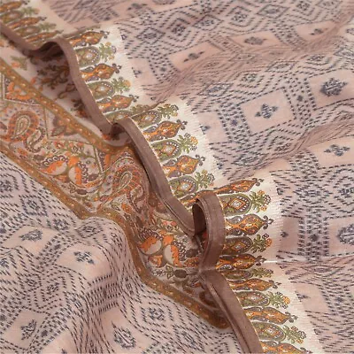 Sanskriti Vintage Sarees Ivory Artificial Silk Printed Craft Fabric 5 Yard Sari  • $27.38