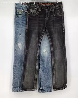 Rock Revival Men's Black Blue Denim Straight Jeans Lot Of 2 - Size 31  • $54