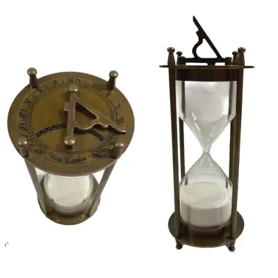 Vintage Nautical Maritime Antique Hourglass Brass Sand Timer With Sundial 6'' • $34.85