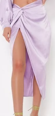 Missguided Lilac Satin High Waisted Skirt With Twist Front Detail Size 8 RRP £22 • £8.50