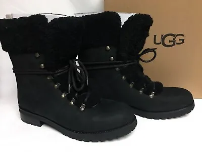 UGG Australia FRASER WOMEN'S SHORT BOOTS RUGGED LEATHER BLACK 1018896 Lace Up • $53.99