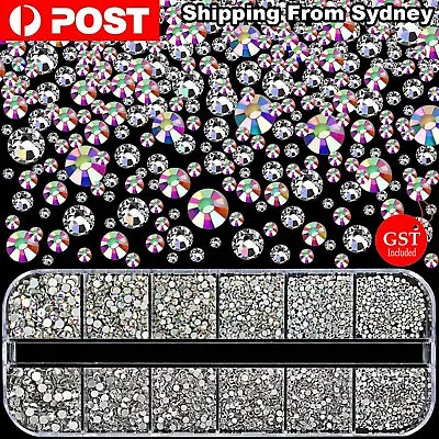 $5.72 • Buy Flat Back Box Crystal Nail Art Decor AB Nails Rhinestones Diamond Beads 12 Grids