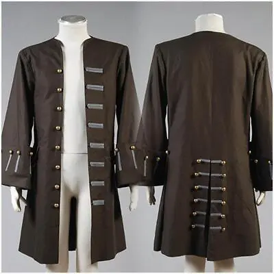 Pirates Of The Caribbean Captain Jack Cos Sparrow Jacket Coat Halloween Costume • £59.99