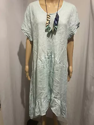 Mandorle Size S/m Made In Italy Light Green/blue Linen  Boho Dress • $55