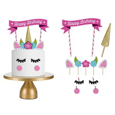 $4.95 • Buy 11Pcs Unicorn Happy Birthday Cake Topper Set Eyes Ear Kids Girls Decoratio