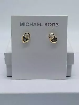 MICHAEL KORS Gold Tone Heart Padlock Crystal Stud Earrings MKJ7422710 • $18.11