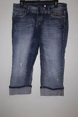 Vigoss Womens Jean Capris Size 11 Distressed Flap Pockets • $8.99